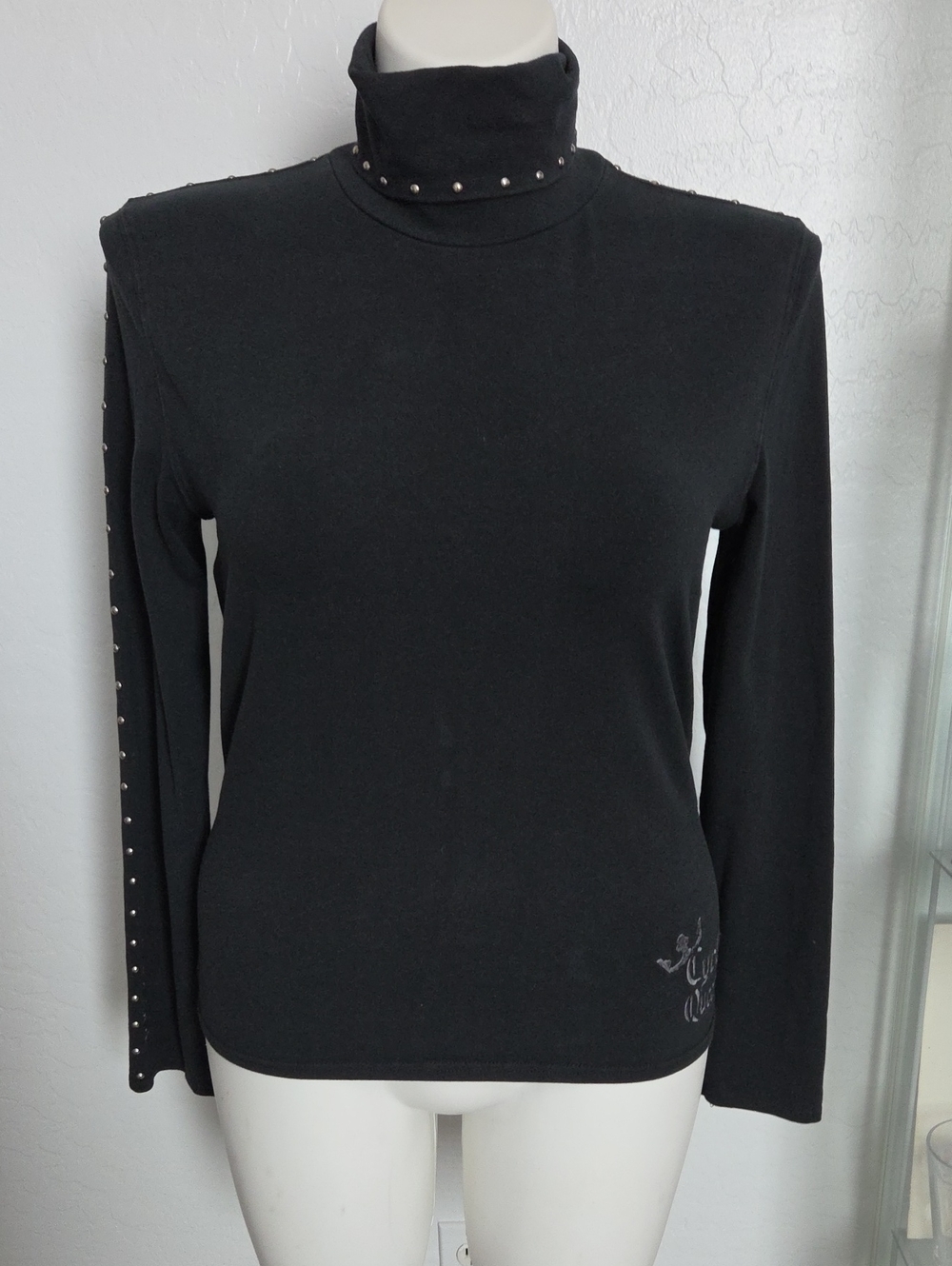 Harley-Davidson Black Studded Turtleneck Long Sleeve Top